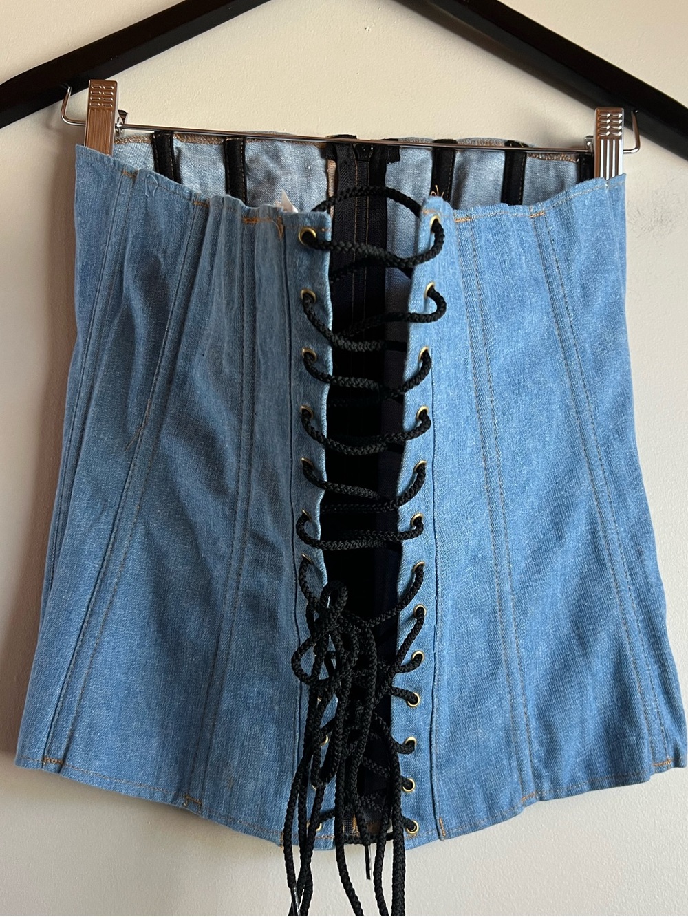 Tesa Size 36 Lace Up Denim 100% cotton Front Zipper Y2K Corset Women’s Medium